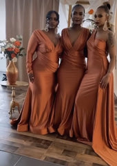 Hot Multiway Orange Bridesmaid Dresses Stretch Satin Wedding Guest Dress MyChicDress