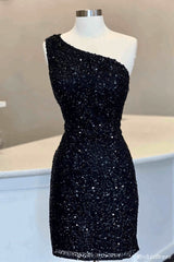 Hot One Shoulder Sparkly Homecoming Dress 2025 Sequin Tight Cocktail Dress MyChicDress