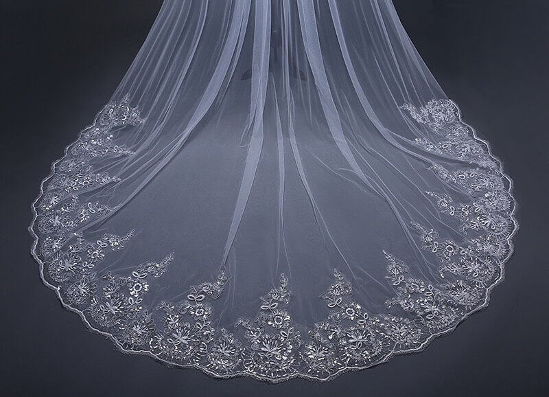 Hot Tulle Lace Applique Edge Cheap Wedding Veil with Sequined 3MX3M MyChicDress