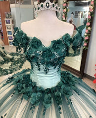 Hot 2024 Green Quicneanera Dress 3D Flowers Off The Shoulder Sweet 16 Party Dresses