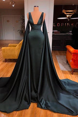 Hot Deep V Neck Mermaid Prom Dress Sleeveless Long Ball Dresses with Ruffles