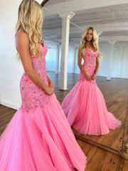 Quente floral longo espartilho 2024 vestidos de baile sereia rosa renda vestido formal sem alças