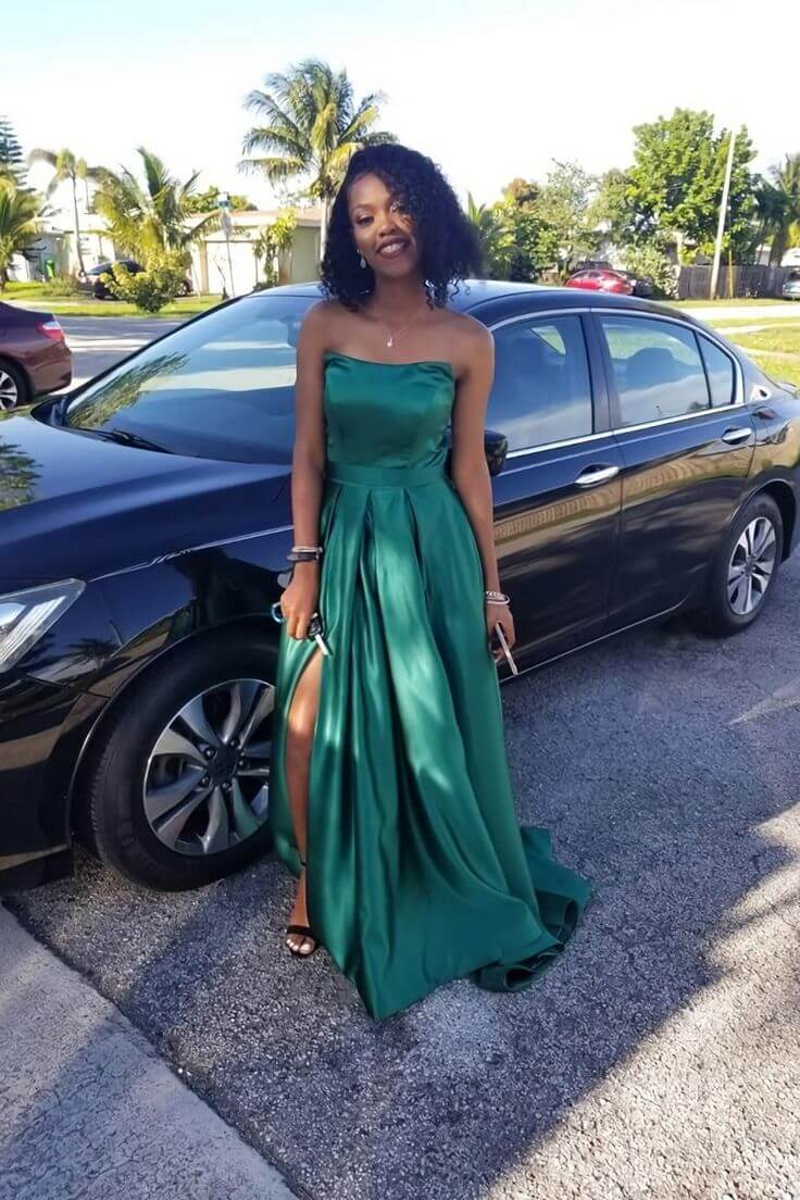 Hunter Green Satin Prom Dresses Simple Strapless Long Formal Dress MyChicDress