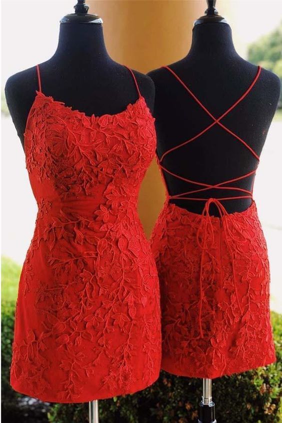 Lace Backless Red Short Homecoming Dresses Mermaid Hoco Gowns MyChicDress