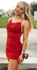 Lace Backless Red Short Homecoming Dresses Mermaid Hoco Gowns MyChicDress