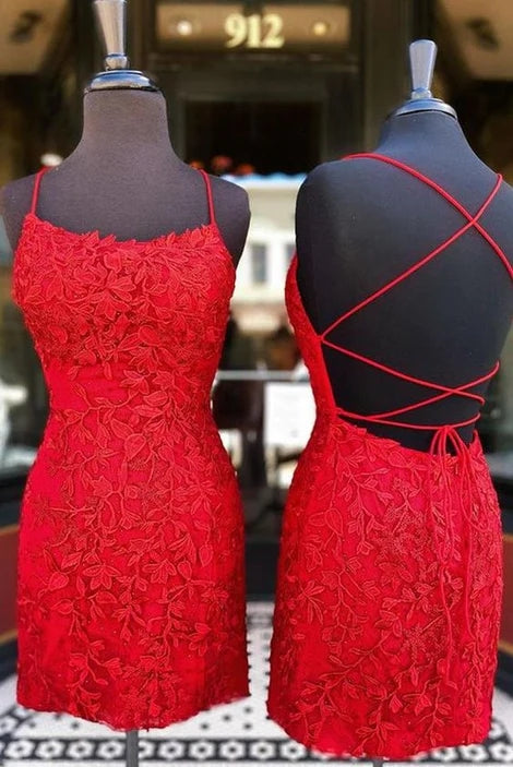 Lace Backless Red Short Homecoming Dresses Mermaid Hoco Gowns MyChicDress