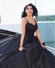 Lace Black Satin Wedding Dresses Embroidery Ball Gowns Quinceanera Dresses MyChicDress