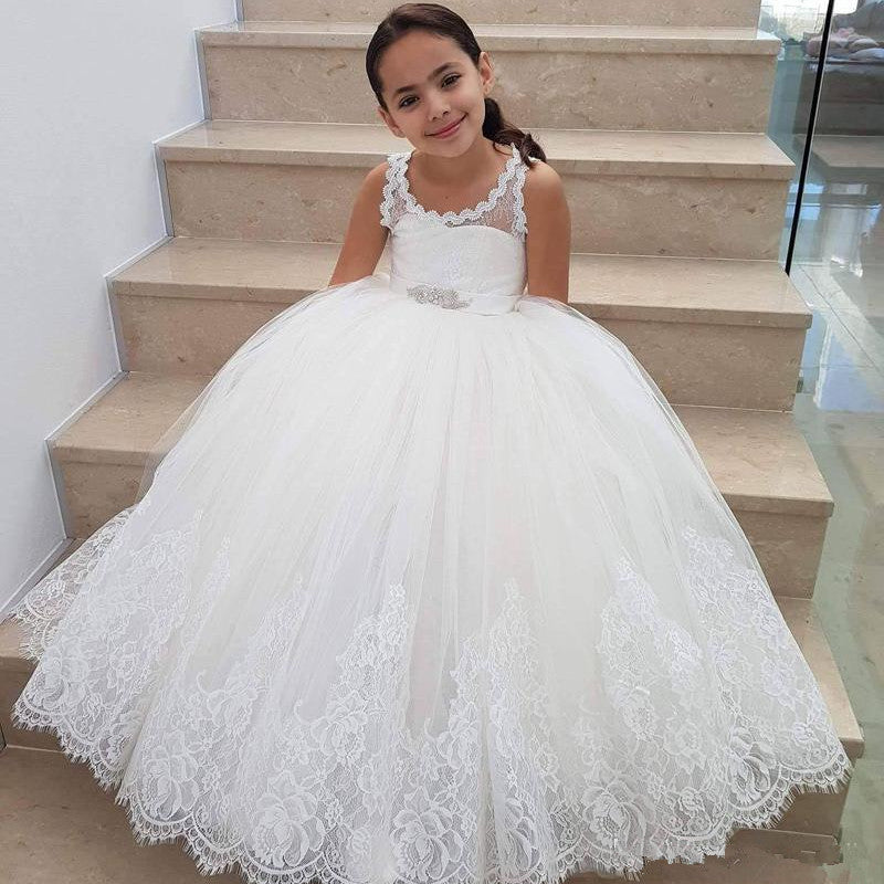 Lace Ivory Flower Girl Dresses Tulle Floor Length Gril Party Dress MyChicDress