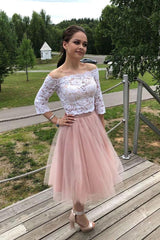 Lace Two Piece Homecoming Dresses Short Tulle Prom Dress MyChicDress