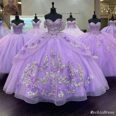 Princess Lace Lavender 2025 Quinceanera Dress Ball Gown 3D Flowers Sweet 16 Dress