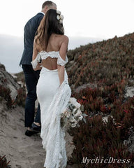 Long Beach Boho Lace Wedding Dresses Casual Mermaid Wedding Gowns MyChicDress