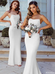 Long Ivory Wedding Guest Dresses UK Mermaid Strapless Bridesmaid Dress MyChicDress