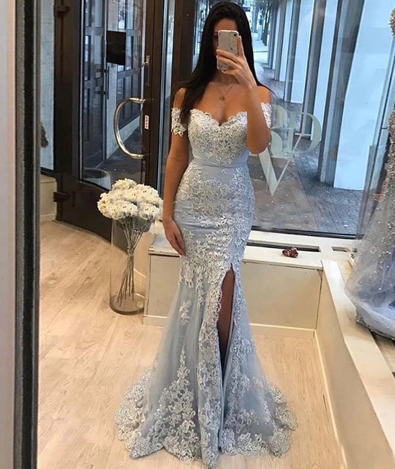 Long Mermaid Lace Prom Dresses Off Shoulder Evening Gown MyChicDress