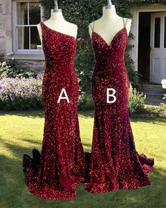 Long Mermaid Maroon 2024 Prom Dresses Sleeveless Sequin Formal Dress MyChicDress