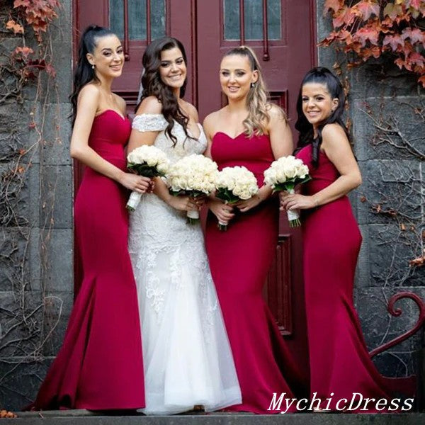 Long Mermaid Red Wedding Guest Dresses Long Sweetheart Bridesmaid Dresses MyChicDress