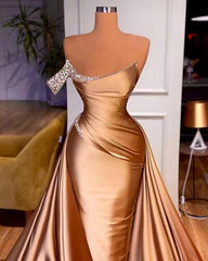 Long One Shoulder Prom Dresses Beaded Mermaid Pageants Gowns With Court Train MyChicDress