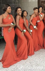 Long Orange Wedding Guest Dresses Mermaid One Shoulder Bridesmaid Dress MyChicDress