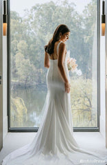 Long Simple Square Satin Ivory Wedding Dresses UK Mermaid MyChicDress