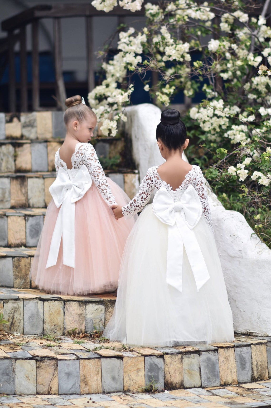 Long Sleeve Lace Flower Girl Dresses Puffy Tulle Skirt Custom color MyChicDress