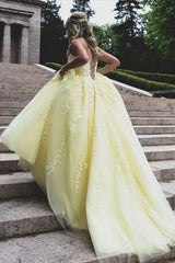 Long Yellow Evening Dresses Lace A Line Sleeveless Prom Dresses MyChicDress