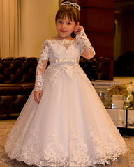 Lovely Long Sleeves Off Shoulder White Lace Flower Girl Dresses - MyChicDress