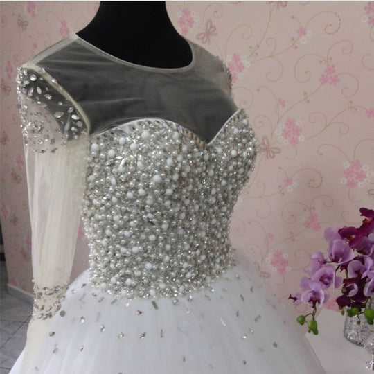 Luxury Ball Gown Crystals Wedding Dresses Long Sleeves Bridal Gown MyChicDress