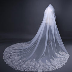 Luxury Princess Lace Wedding Veils with Applique Sequined Trim 3MX3M MyChicDress