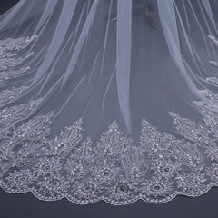 Luxury Princess Lace Wedding Veils with Applique Sequined Trim 3MX3M