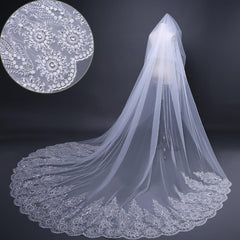 Luxury Princess Lace Wedding Veils with Applique Sequined Trim 3MX3M