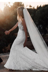 Mermaid Boho Beach Lace Wedding Dresses Country V Neck Bridal Gowns MyChicDress