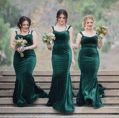 Mermaid Dark-Green Velvet Bridesmaid Dress Sexy Evening Gown - MyChicDress