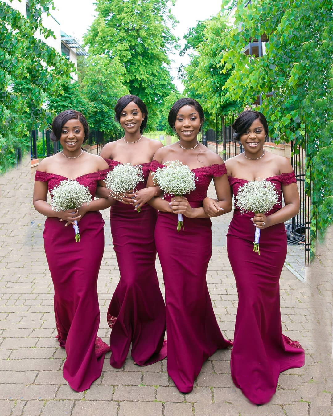 Mermaid Lace Burgundy Bridesmaid Dresses Off the Shoulder - MyChicDress