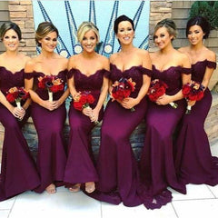 Mermaid Off the Shoulder Burgundy Lace Bridesmaid Dresses - MyChicDress