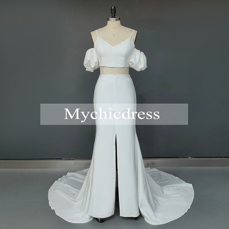 Mermaid Two Piece Beach Wedding Dresses with Split Summer Maxi Dresses MyChicDress