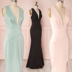 Mermaid V Neck Long Wedding Guest Dresses Satin Bridesmaid Dresses MyChicDress