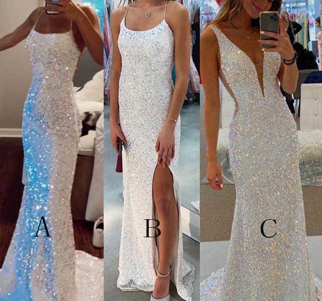 Mermaid White Iridescent Prom Dress 2025 Sequin Sparkly Evening Gown Backless MyChicDress