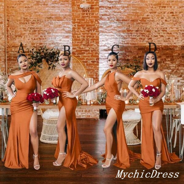 Mismatched Burnt Orange Bridesmaid Dresses Satin Cheap Wedding Guest Dress MyChicDress