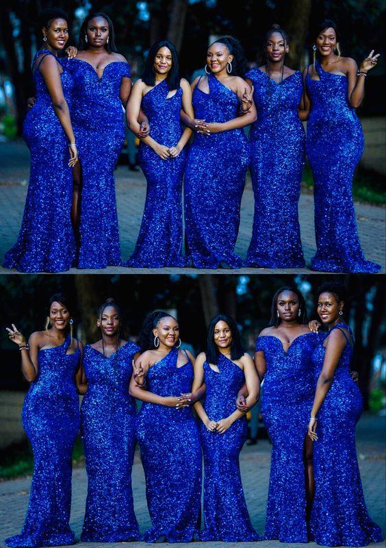 Mismatched Sequins Mermaid Royal Blue Bridesmaid Dresses MyChicDress