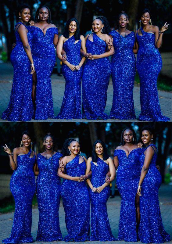 Mismatched Sequins Mermaid Royal Blue Bridesmaid Dresses MyChicDress