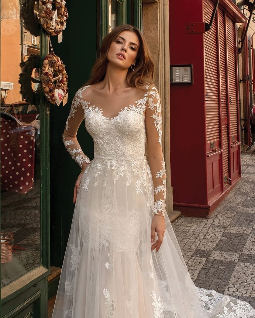 Modern Long Sleeves Mermaid Lace Ivory Wedding Dresses MyChicDress