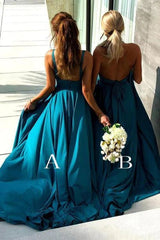 Multiway Halter Long Two Piece Beach Blue Bridesmaid Dresses Split Backless MyChicDress