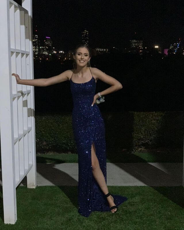 Navy Blue Sequin Prom Dresses Mermaid Long Formal Party Dresses Cross Back MyChicDress