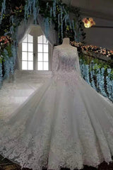 New Arrival Off The Shoulder Rhinestones Lace Wedding Gowns with Sleeves Royal Train MyChicDress