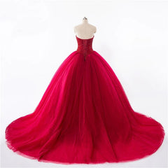 New Ball Gown Prom Dresses Red Sweetheart Strapless Beads Quinceanera Dress MyChicDress