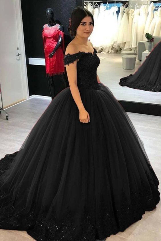 Off Shoulder Tulle V-neck Lace Burgundy Wedding Dresses Ball Gowns MyChicDress