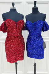 Off the Shoulder 2025 Sequin Homecoming Dresses Short Tight Cocktail Dress MyChicDress