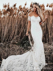 Off the Shoulder Lace Beach Boho Wedding Dresses Mermaid Bridal Wears MyChicDress