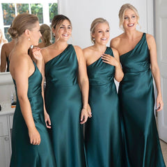 One Shoulder Sleeveless Cheap Emerald Green Bridesmaid Dresses MyChicDress