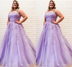 Plus Size Purple Lace Prom Dresses A Line Evening Gowns MyChicDress