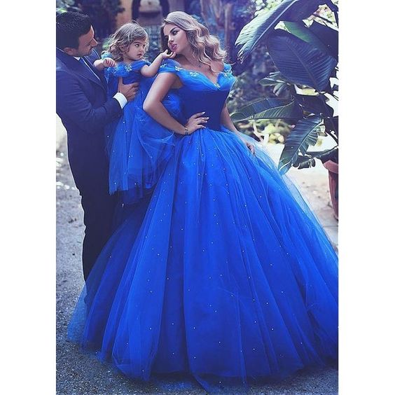 Pretty Ball Gown Royal Blue Flower Girl Dresses Off The Shoulder Dress MyChicDress